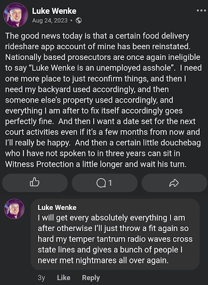 luke wenke brags about being a food delivery person august 2023 facebook screenshot
