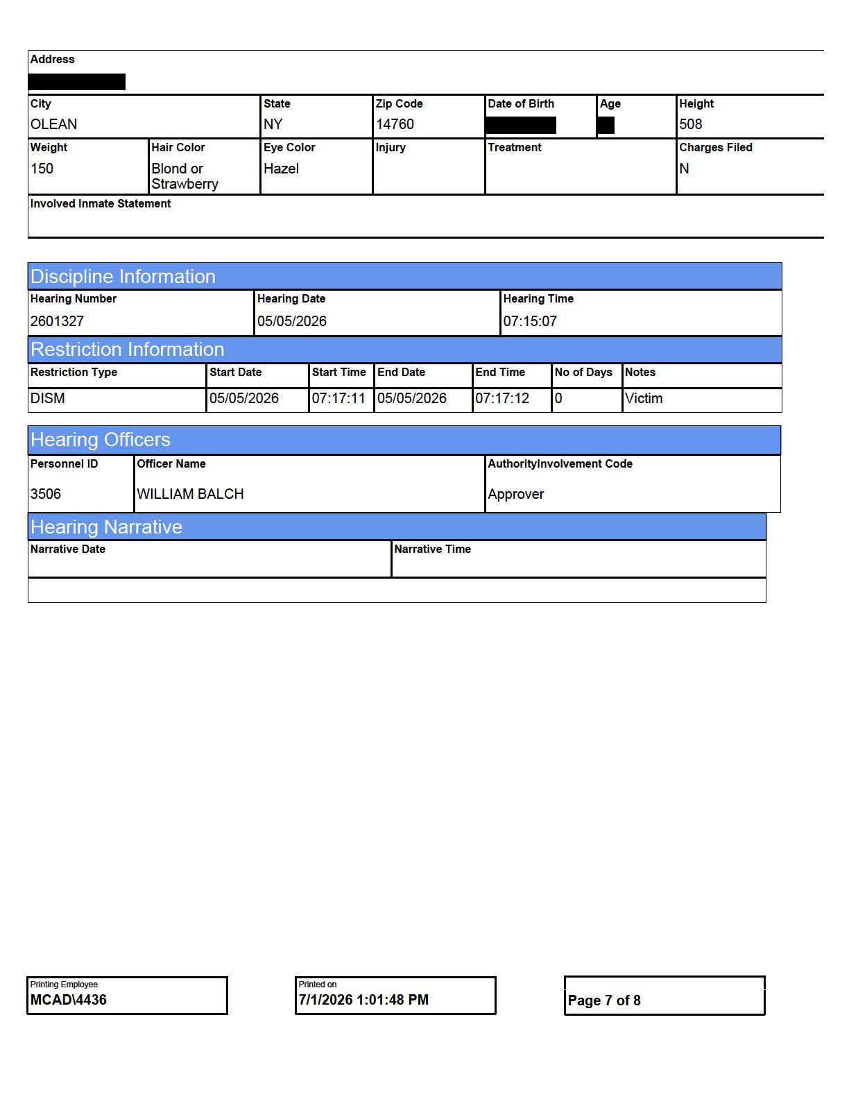Monroe County Jail disciplinary page identifying Luke Wenke as the victim in the reported May 1, 2026 inmate altercation.