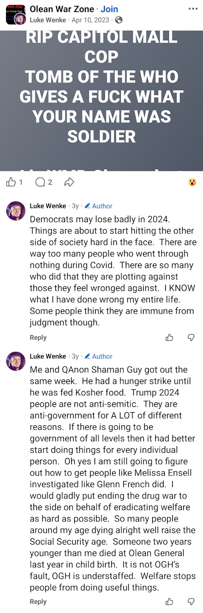 Luke Wenke mocks a Capitol police officer, references QAnon Shaman, and warns Democrats.