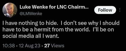 Luke Wenke says he has nothing to hide and refuses to withdraw from social media.
