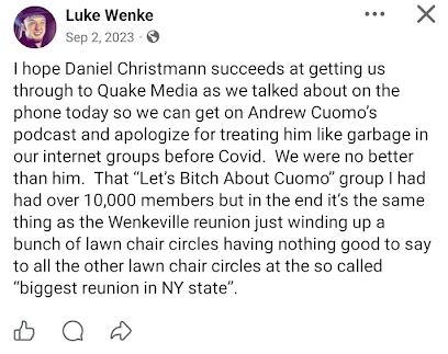 Luke Wenke discusses Daniel Christmann, Andrew Cuomo, Quake Media, and the Wenkeville family reunion.