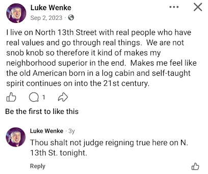Luke Wenke praises his North 13th Street neighbors in Olean and discusses community values.