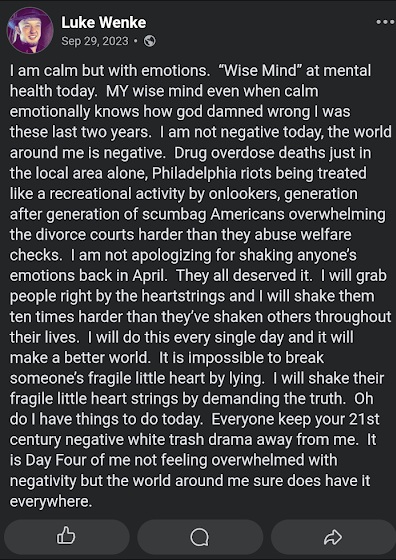Luke Wenke refuses to apologize for upsetting others and discusses his mental health.