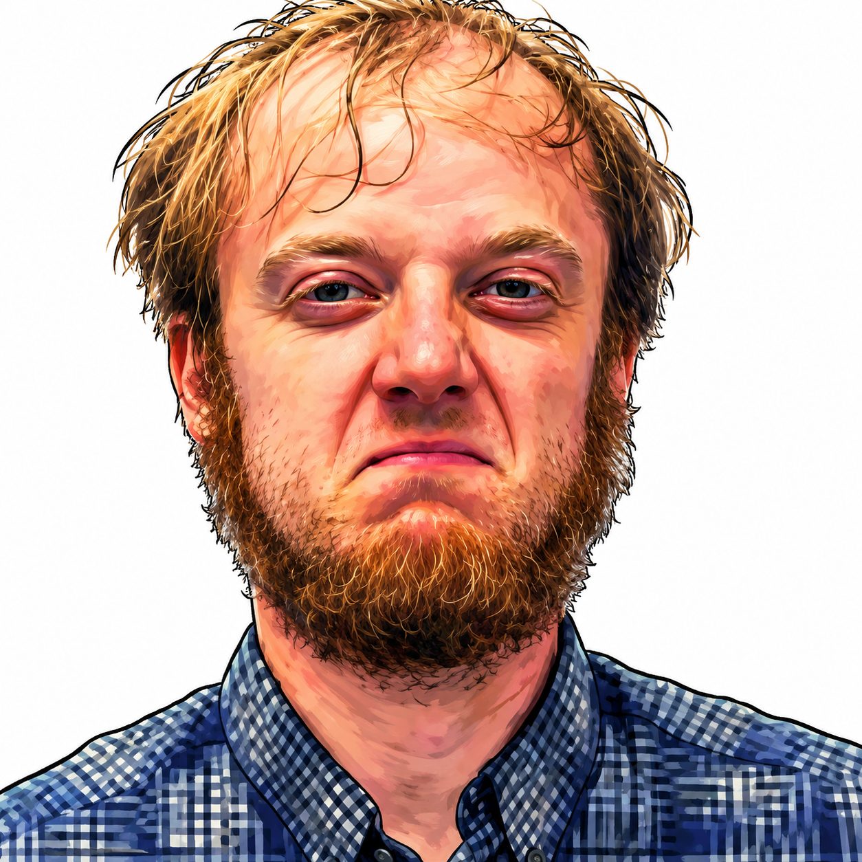 Illustration of a Luke Wenke lookalike posing for a booking photo.